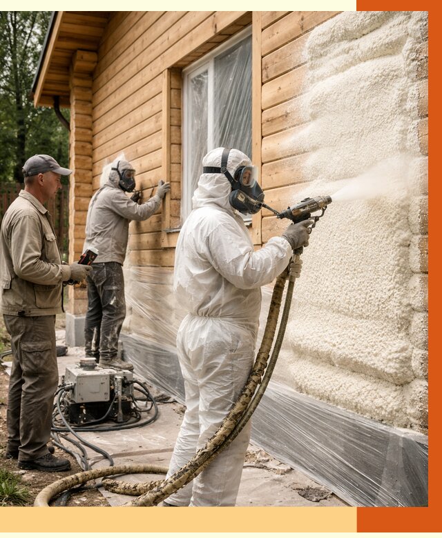 Утепление дома из бруса ППУ в Егорьевске от 3899 руб/м2 под ключ | ТепломастерГрь