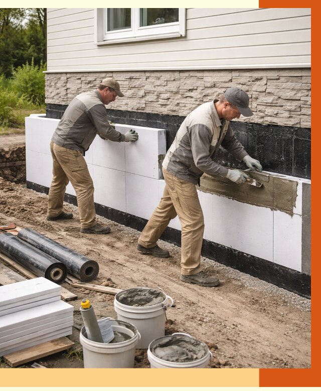 Утепление фундамента снаружи в Егорьевске от 4253 руб. за м² | ТепломастерГрь