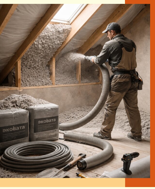 Утепление мансарды эковатой в Егорьевске от 2228 руб/м2 — монтаж, задувка, цена | ТепломастерГрь