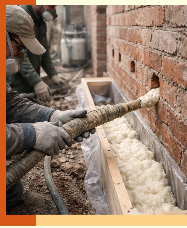 Заливка ППУ в пустоты кирпичной стены в Егорьевске