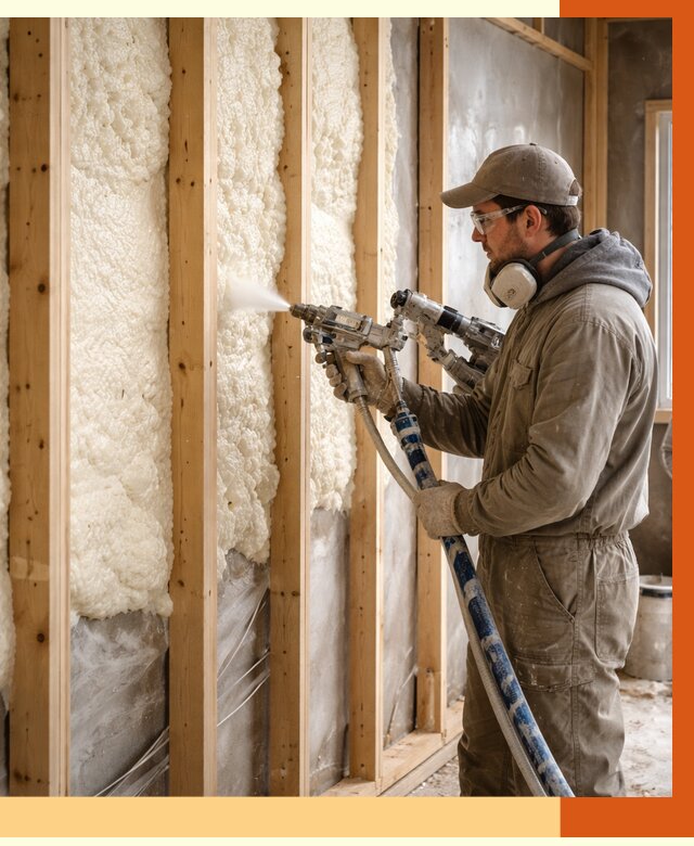 Утепление каркасной стены ППУ в Егорьевске от 4304 руб./м2 под ключ | ТепломастерГрь