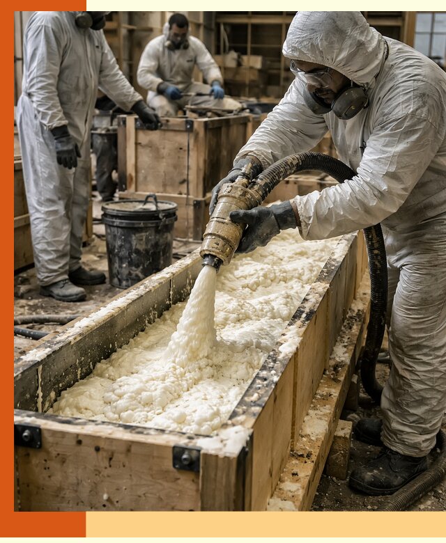 Заливка пенополиуретана в формы для утепления в Егорьевске